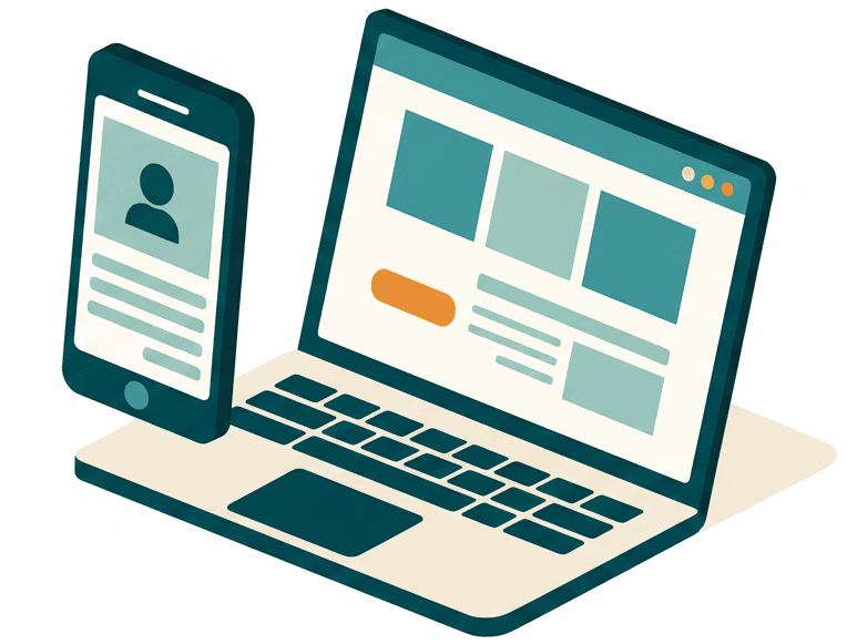 Portátil mostrando um website empresarial simples